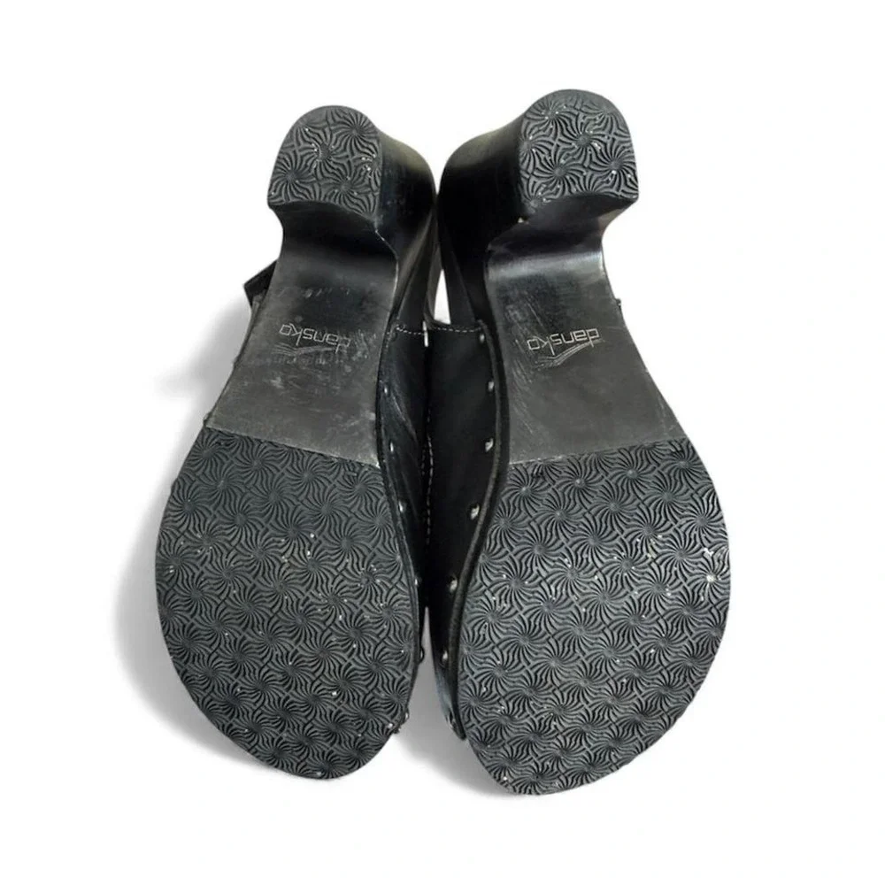 Dansko Black leather platform wedges heels with cutouts and studded details - Picture 4 of 4